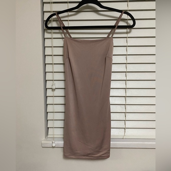 Beige Dynamite Mini Dress With Slip and rhinestone Netting - Picture 5 of 8